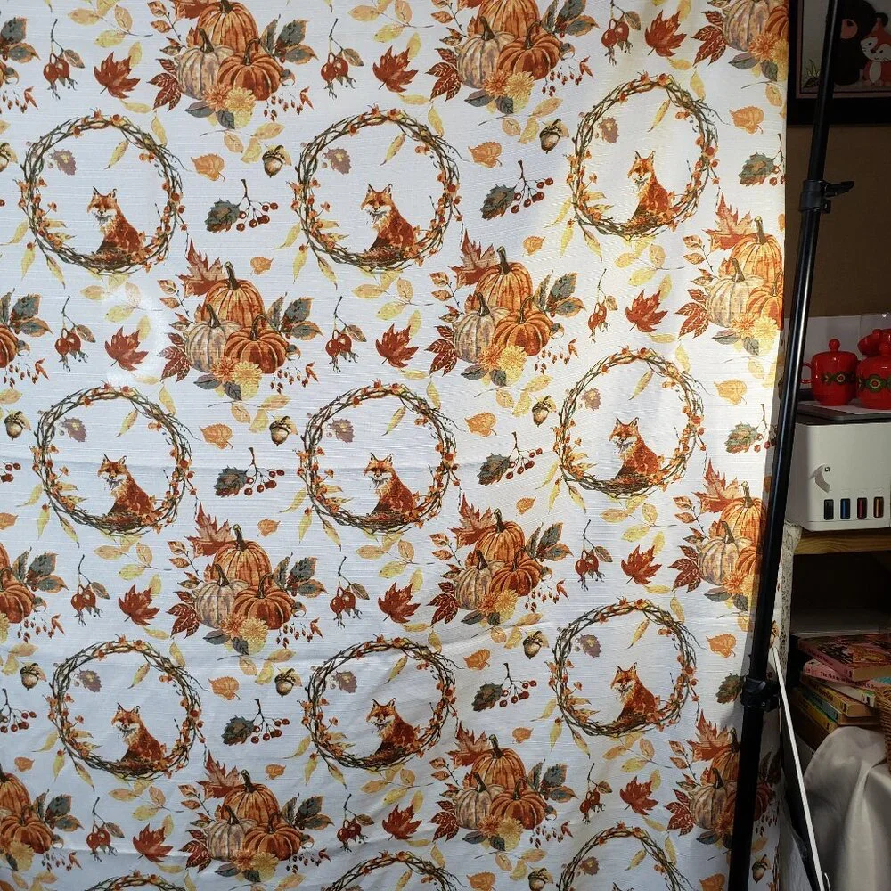 Woodland Autumn Orange Fox and Pumpkin Fabric Shower Curtain 68x70 Like New